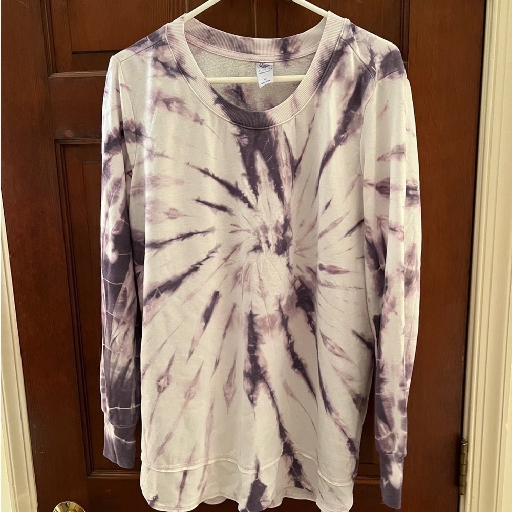 Tie-Dye Long Sleeve Top - Purple and White